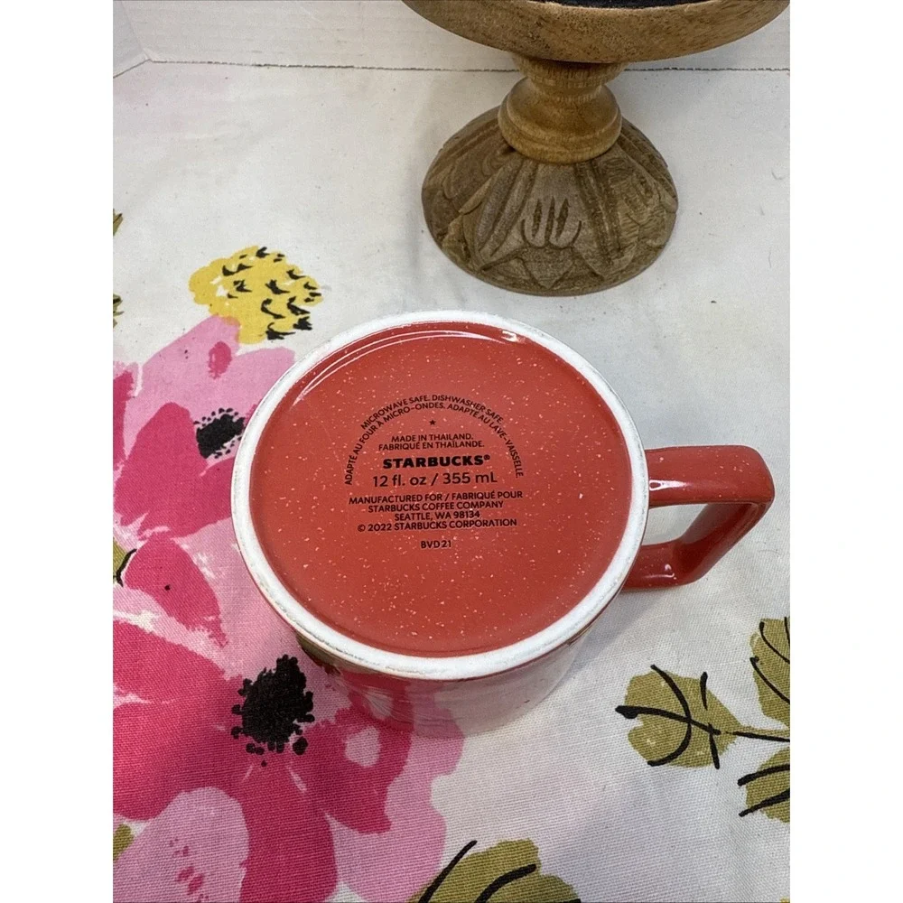 Starbucks Coffee Mug 2022 Salmon Pink/Red Stargazer Lily Speckled 12oz Cup